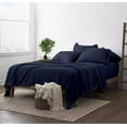 thumbnail image 3 of 25-INCH EXTRA DEEP POCKETS - Pure Organic Cotton Sheets - Twin XL Size, Navy Blue Color, Bedsheet 1000-Thread-Count, 3 of 7
