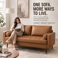 thumbnail image 3 of Koby Home's X Collection Stanley Modern Button-tufted Loveseat, Upholstered in Faux Leather with Track Arms, Cushion Back, and Wooden Legs, 2-Seater for Small Space, Tan Brown Color, 3 of 10