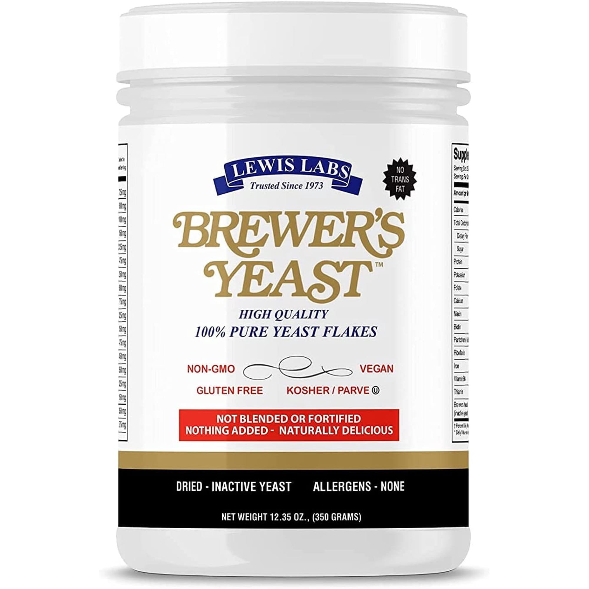 Lewis Labs Brewers Yeast Flakes, 12.35 Oz (350 g), 100% Pure Non-GMO, Vegan, Gluten Free, Kosher, Natural Nutrient-Rich Supplement