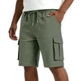 thumbnail image 2 of Relaxed Fit Cargo Shorts for Men with Deep Side Pockets - Elastic Waist Drawstring Casual Walking Shorts - Lightweight Quick-Dry Utility Work Shorts for Summer Army Green L, 2 of 9