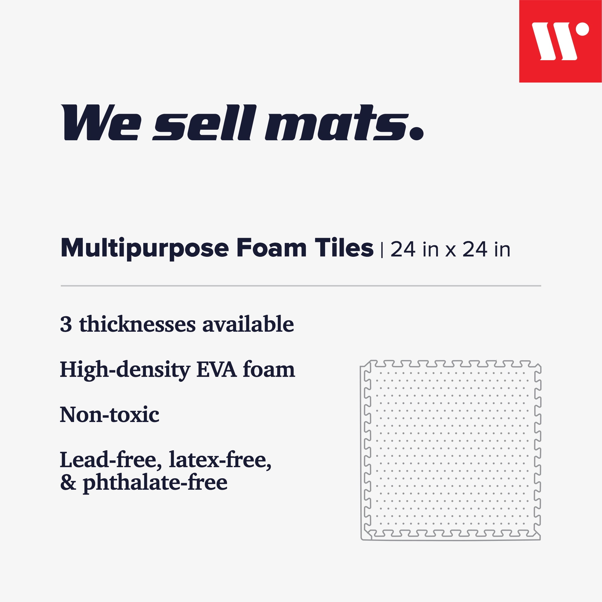 We Sell Mats – ½ Inch Thickness Multipurpose EVA Foam Floor Toles – Interlocking Floor Mat for Indoor Gym, Playroom, and Home Use