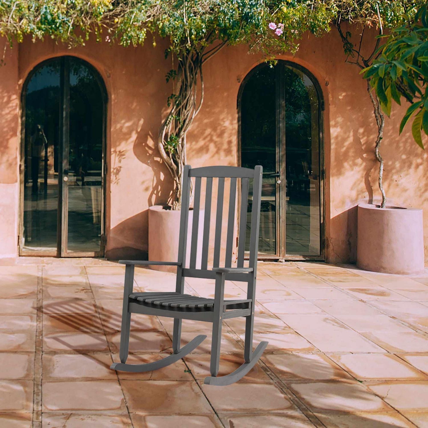 Patioflare Acacia Wood Patio Rocking Chair, Grey