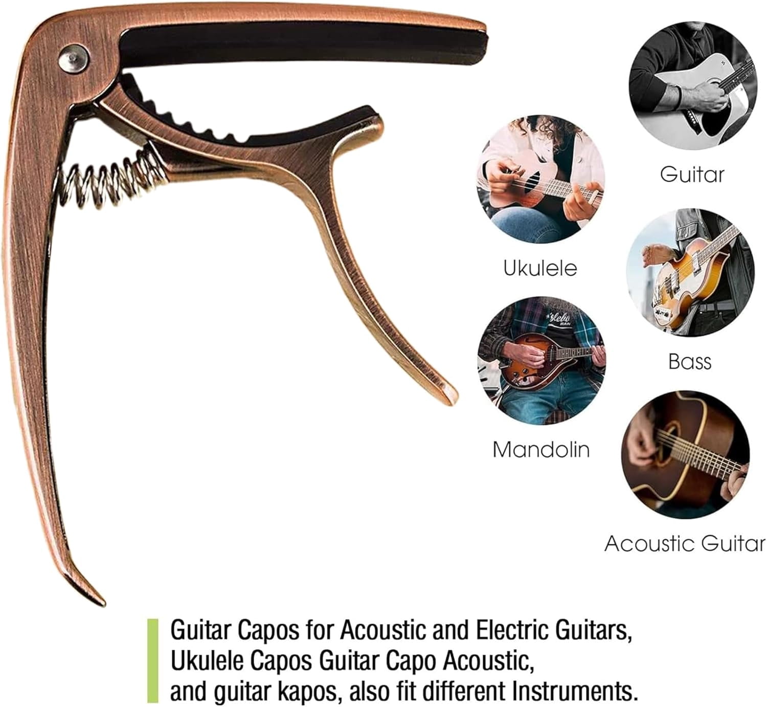 Guitar Capo Guitar Clip: Guitar Capo for Acoustic Guitar, Electric Guitars, Ukulele, Banjo, Mandolin, Bass, Acoustic Guitar Capo 6 String, Zinc Alloy Metal Guitar Clamp (Rose gold)