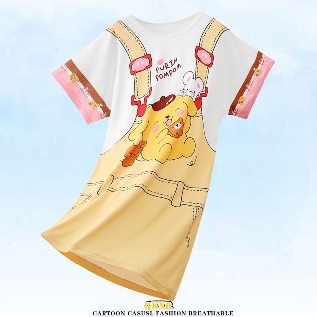 Sanrio-vestido de Hello Kitty para niñas, camisón de dibujos animados de Anime, pijamas de verano, ropa de dormir de manga corta, ropa de casa