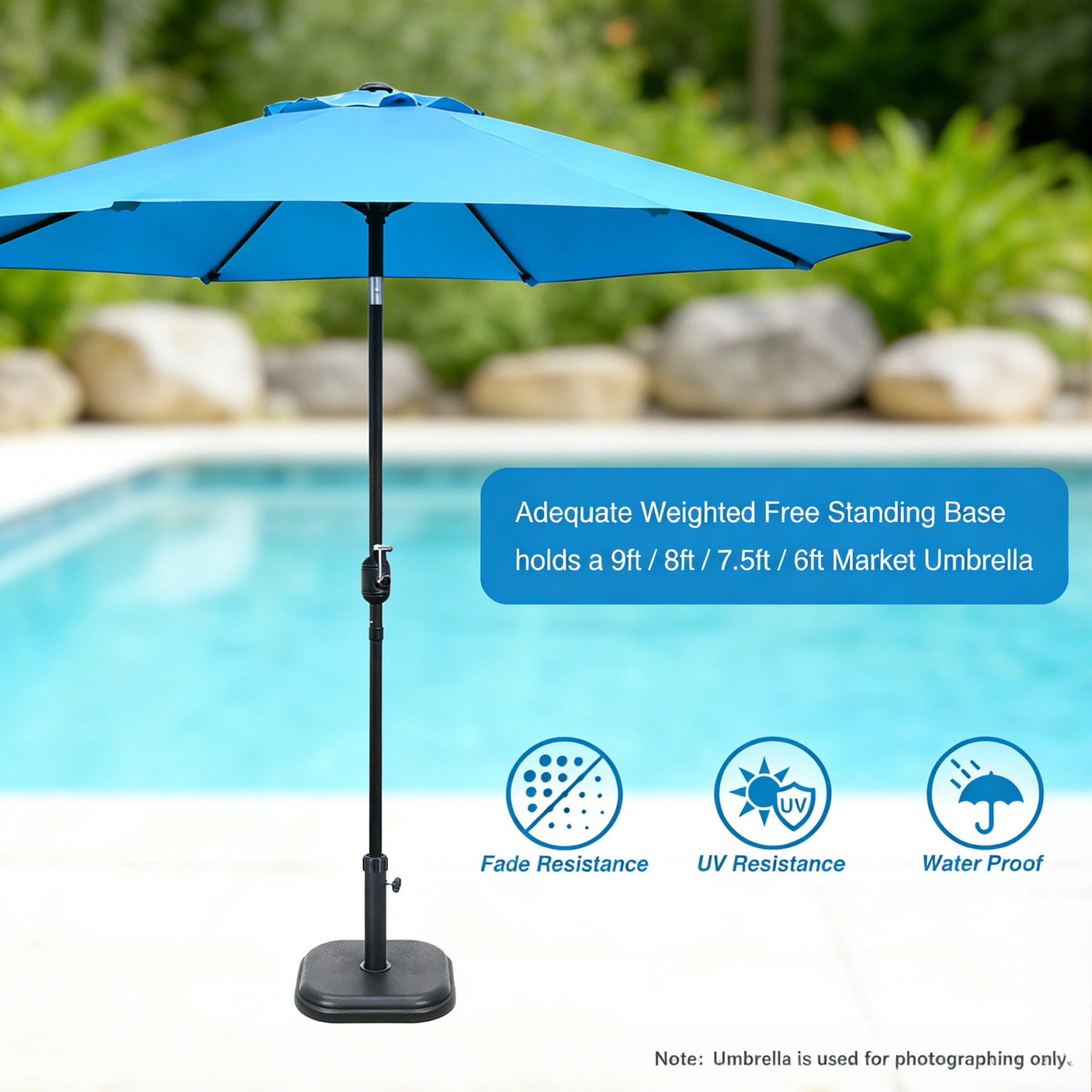 Kool 24 lb. Square Patio Umbrella Base Outdoor Umbrella Stand For Use With Patio Table in Black