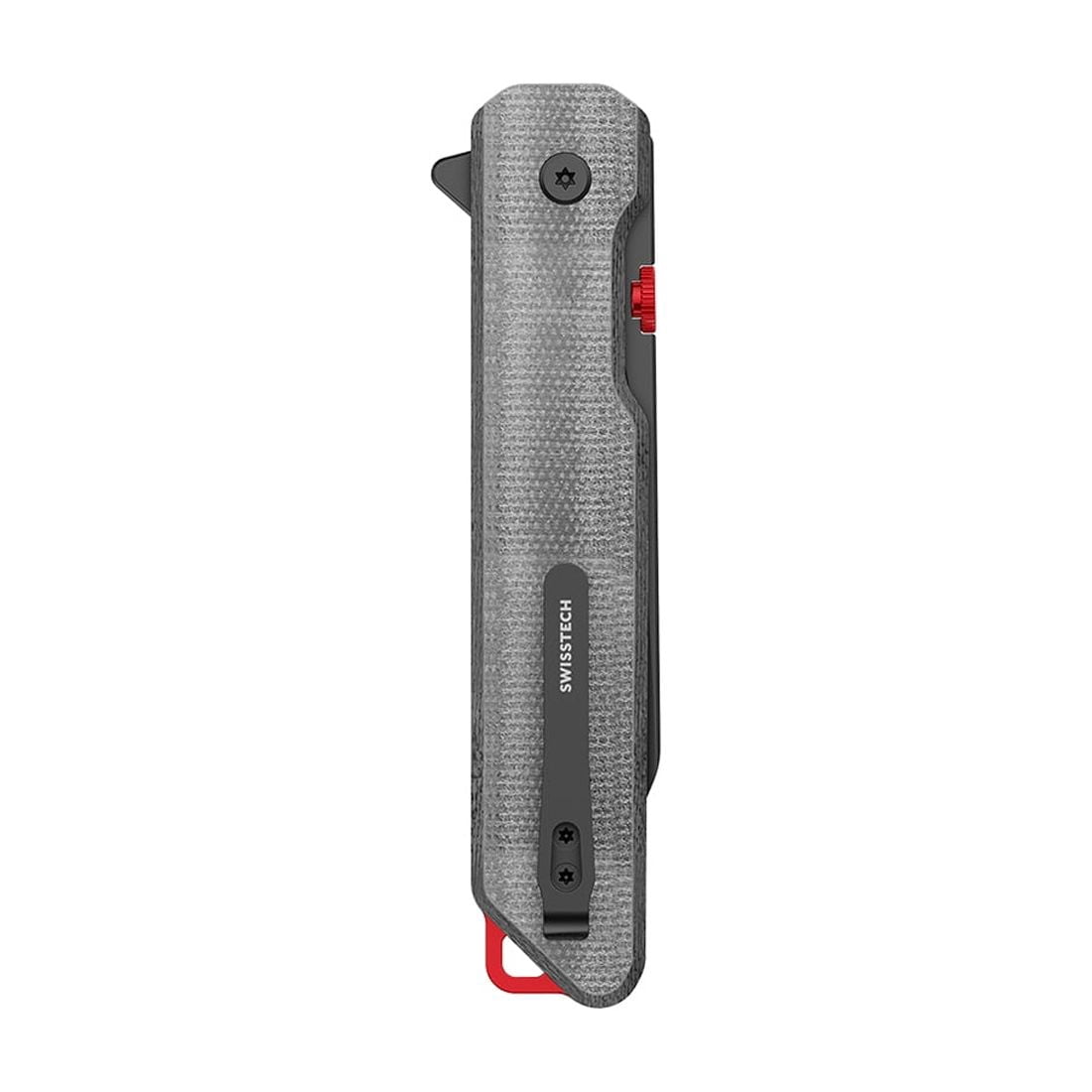 Swiss Tech WÜRDIG L Folding Pocket Knife, 3.45 in 14C28N Steel Blade, Gray Micarta Handle, Black Ti Finish, EDC