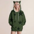 thumbnail image 5 of Htigea Cute Ears Hoodies for Women Star Print Long Sleeve Drawstring Hooded Sweatshirts Casual Loose Fit Pullover Tops Army Green S, 5 of 5