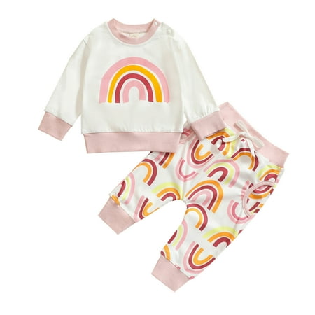 

Toddler Outfits Sets Summer Baby Girls Cotton Rainbow Autumn Print Long Sleeve Pants Sleepwear Kids Clothes Suit