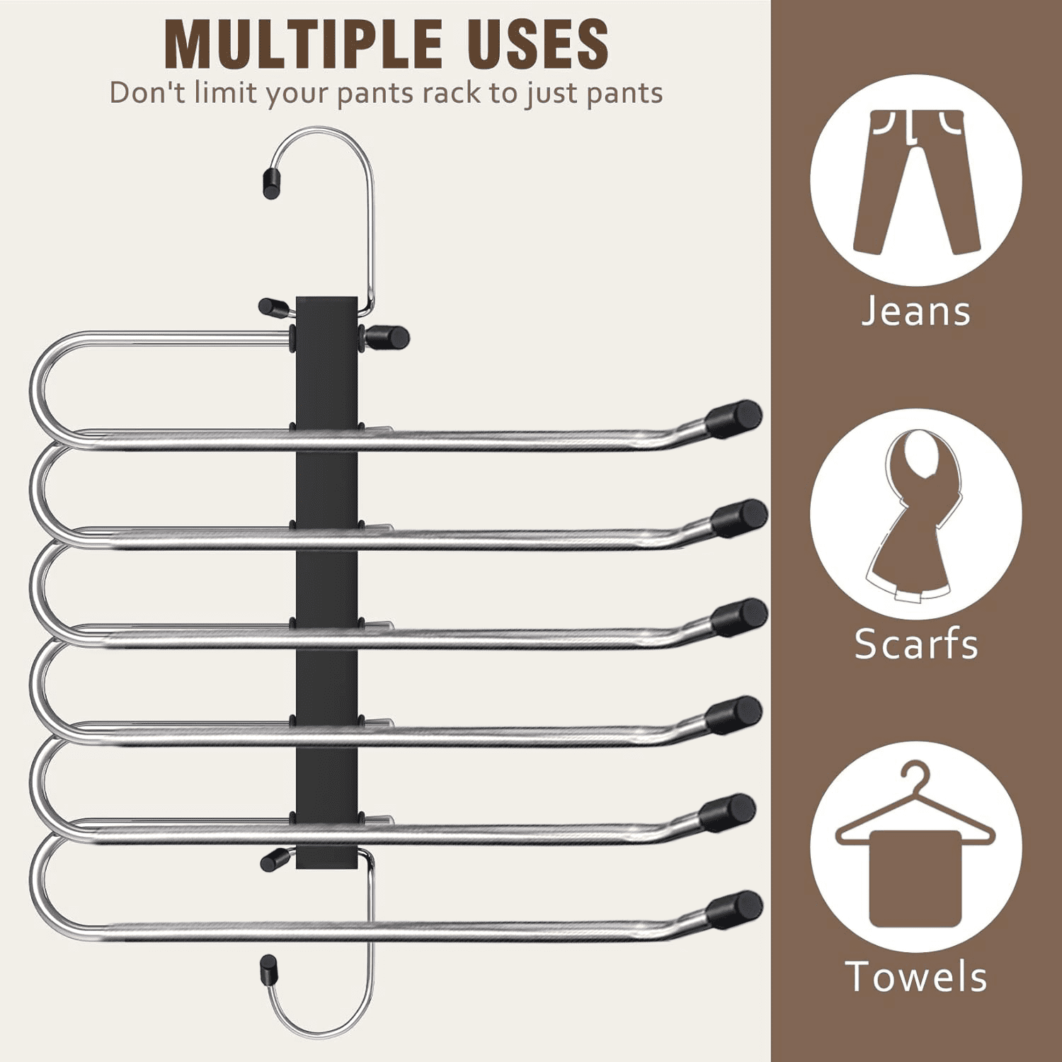 3 Pack Pants Space Saving Hangers ,Space Saving 2 Pack 6 Tier and 1 Pack 9 Tier Pant Hangers, Anti-Slip, Stainless Steel,  Black