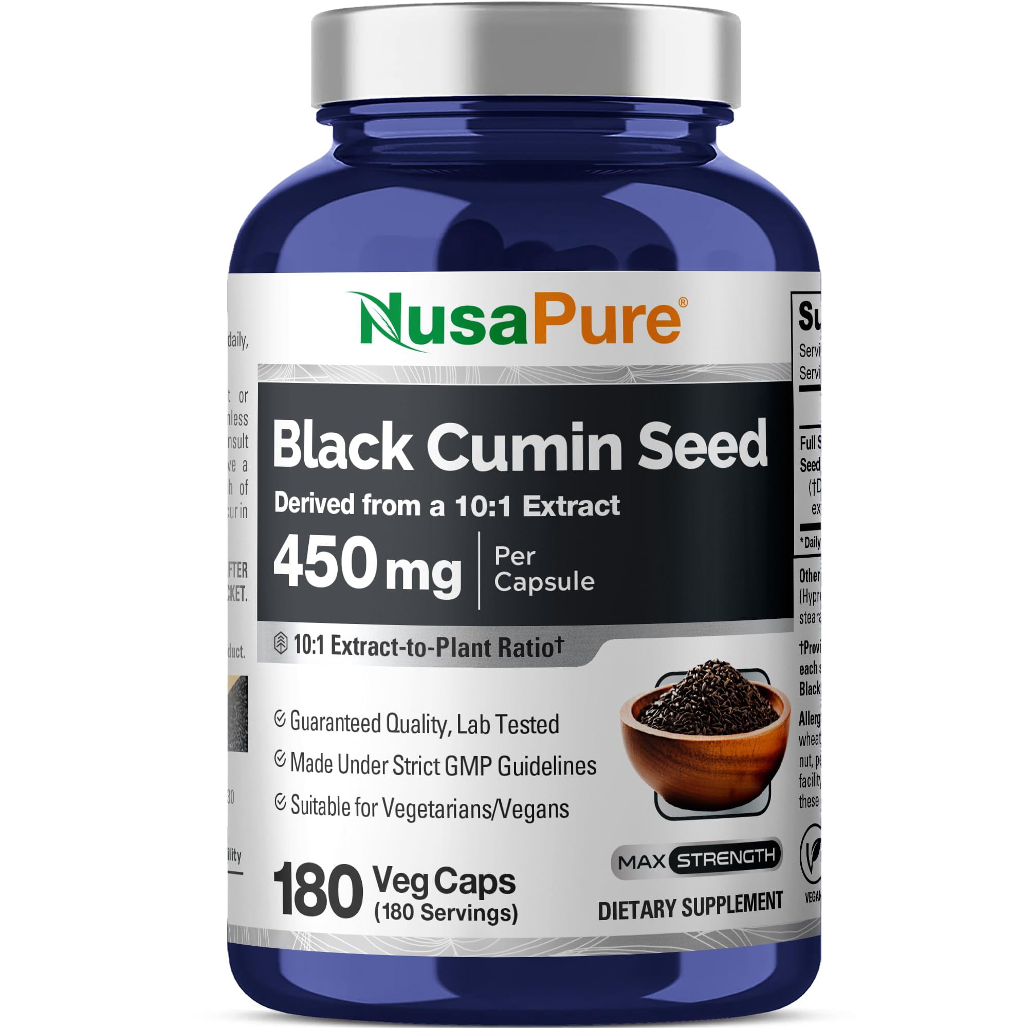 NusaPure Black Cumin Seed, 450 mg, 180 Veg Capsules (Non-GMO, Vegan)