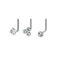 thumbnail image 3 of Women's Crystal Accent Silver Surgical Steel Nose Stud Set, 3 Pack, 3 of 7
