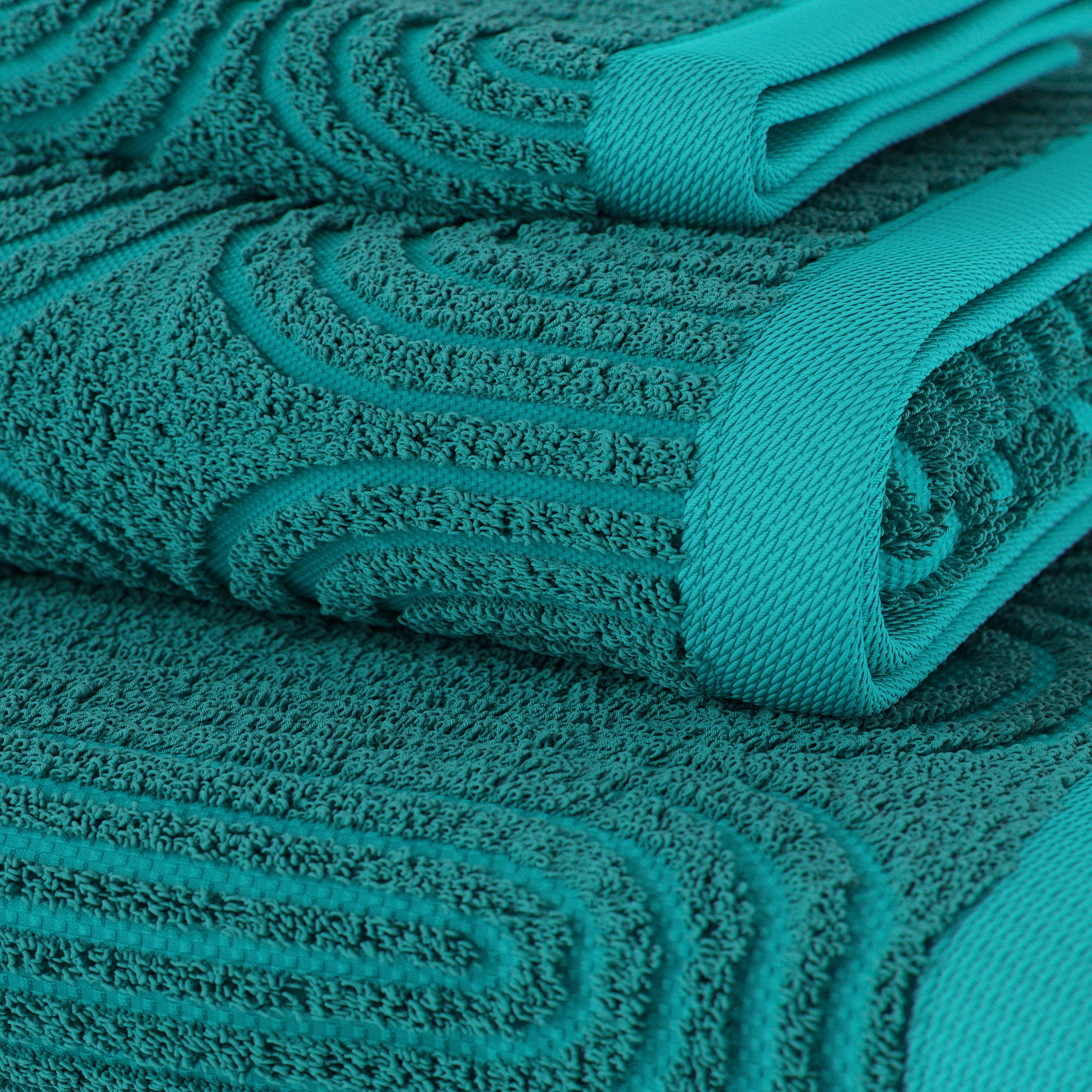 Beautiful by Drew Barrymore 6-Piece Textured Bath Towel Set, Soft 100% Cotton, Pine Green