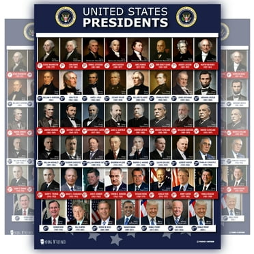 All Presidents of the united states Of America poster Up-To-Date NEW 2025 47th 2nd term chart LAMINATED Classroom school decoration learning history usa
