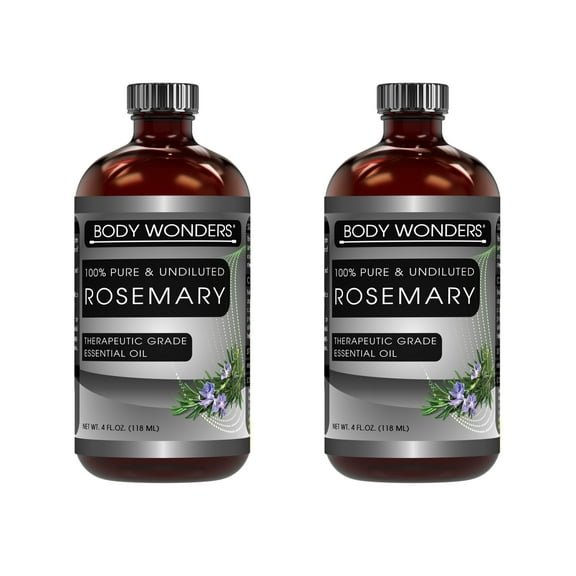 Body Wonders 100% Pure Rosemary Essential Oil - 4 fl oz, Therapeutic Grade Oil - Ideal for Aromatherapy | Made in USA | Pack of 2