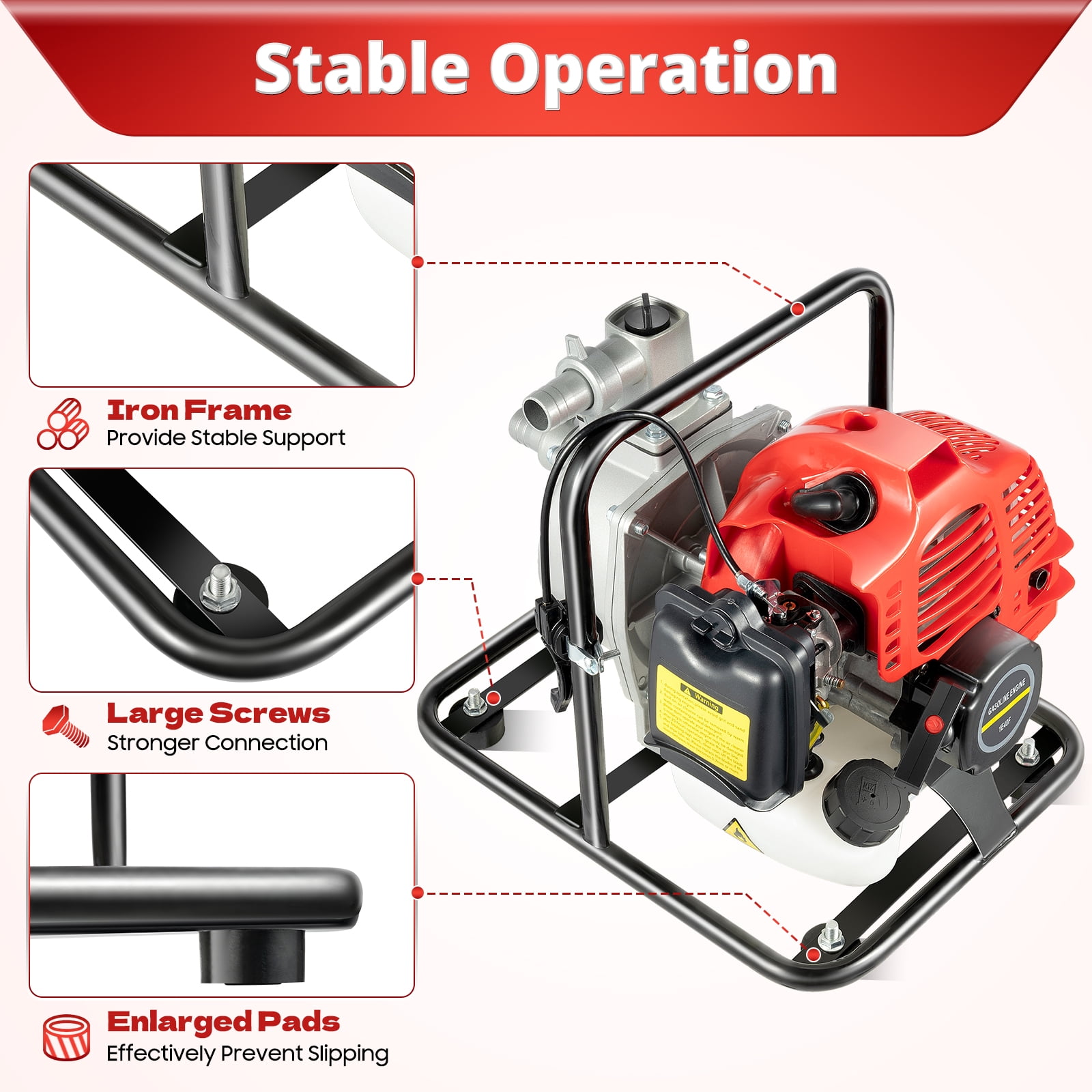 2-Stroke 2HP 1 inch 43cc Gasoline Water Pump, Gas Powered High Pressure Petrol Water Transfer Removal Pump with Air-Cooled Engine