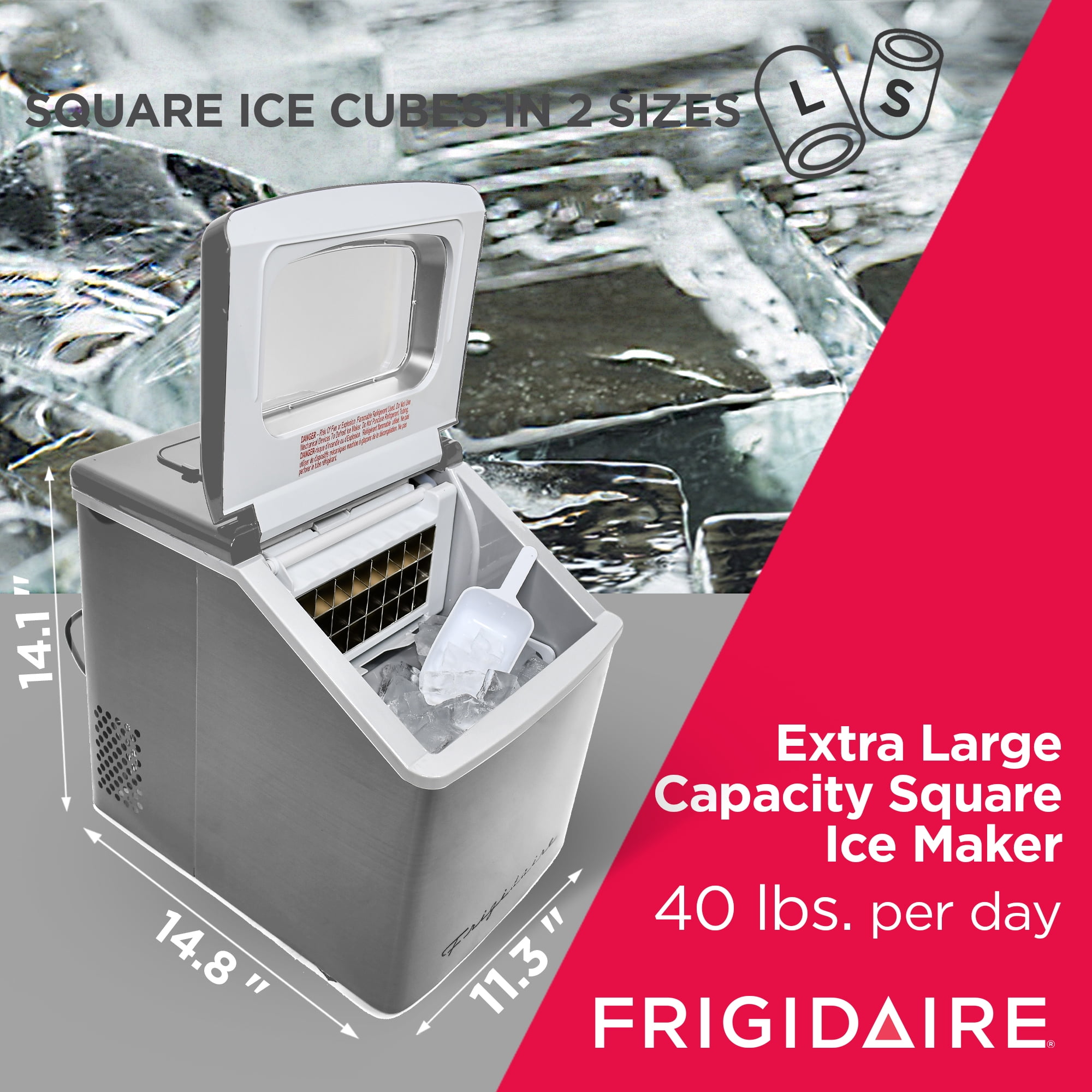 Frigidaire 40lbs. Countertop Clear Square Ice Maker - Black Frigidaire 40lbs. Countertop Clear Square Ice Maker - Black