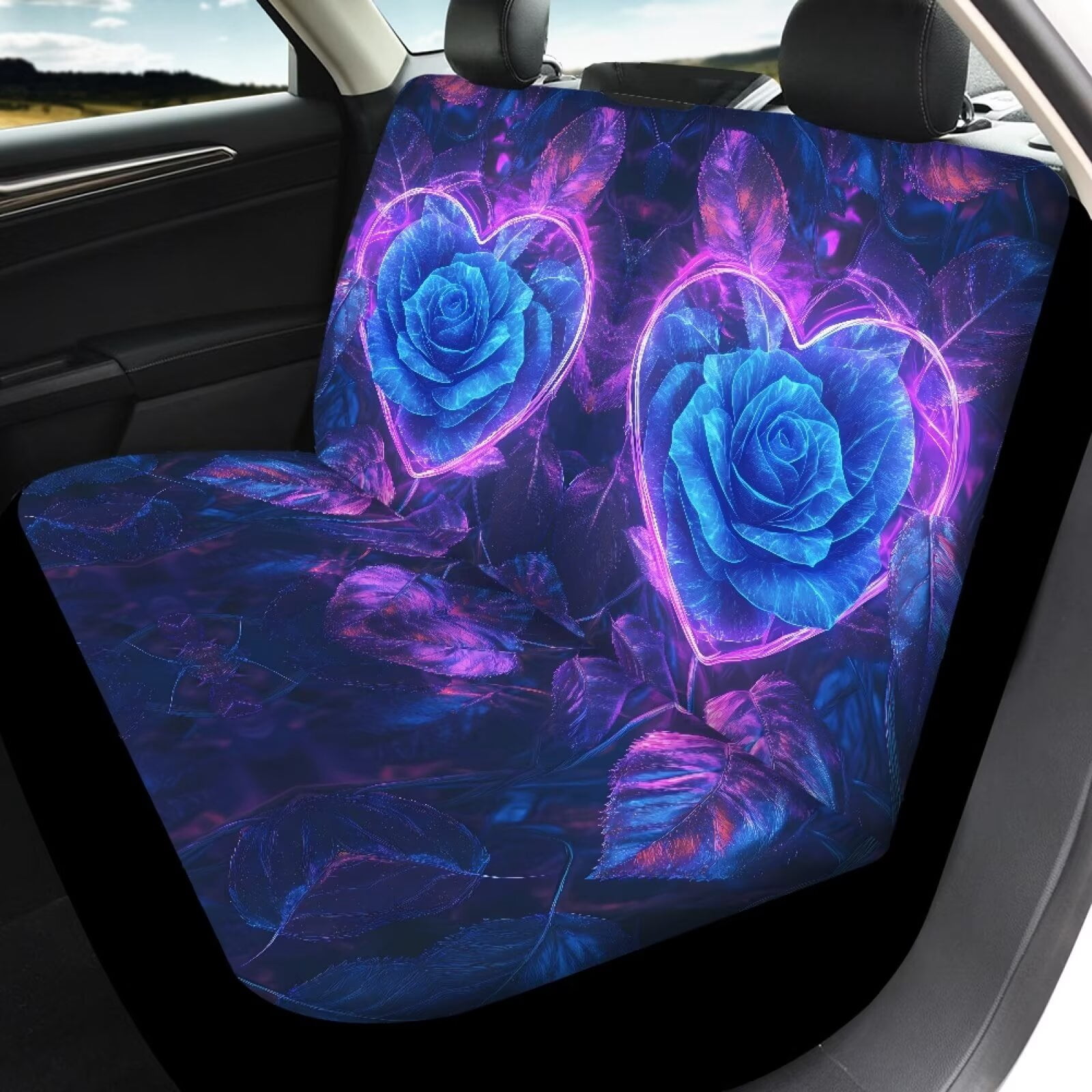 Pzuqiu Blue Roses Automotive Seat Covers Lightweight Vehicle Cushion Protectors Interior Accessories Easy to Install Polyester Car Seat Protectors Universal Fit Most Cars Sedans Trucks