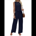 thumbnail image 2 of Conjuntos de 2 Piezas para Mujer, Chaleco, Cuello Redondo, Sin Mangas, Conjuntos Casuales, Pantalones de Pierna , Trajes. Azul Oscuro L, 2 of 10