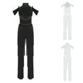 thumbnail image 3 of inlzdz Women's Rumba Latin Dance Rhinestones Sleeveless Tassel Jumpsuit Rompers Black S, 3 of 9