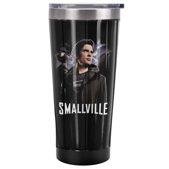 Smallville Official Clark Looking 20 oz Travel Tumbler, Stainless Steel, Vacuum Insulated with Leak Resistant Slide-Lock Lid