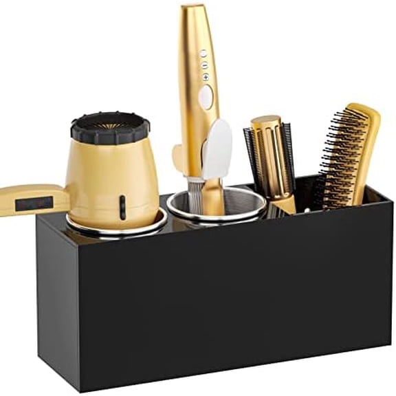 Hair Dryer Holder, Hair Tool Organizer Wall Mount, Blow Dryer Holder Cabinet Door, Bathroom Styling and Hot Tools Organizer for Flat Irons, Curling Irons (Black)