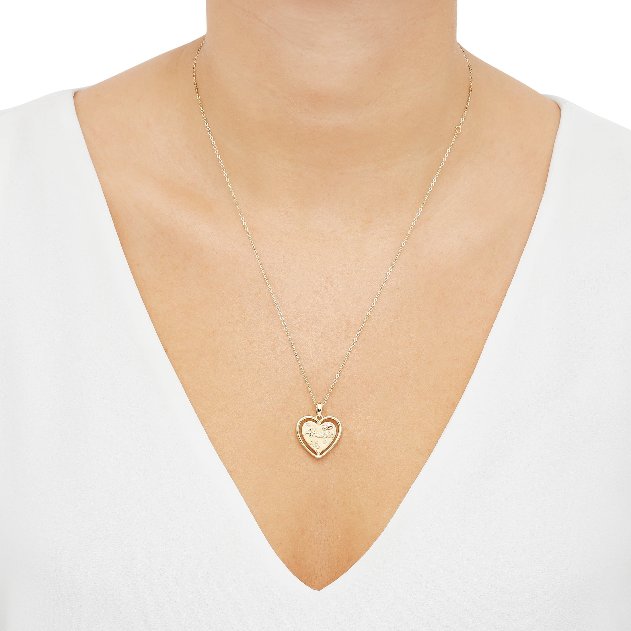 Brilliance Fine Jewelry Sterling Silver 14KT Gold Plated Spinning "Abuela" Heart Pendant Necklace, 20"