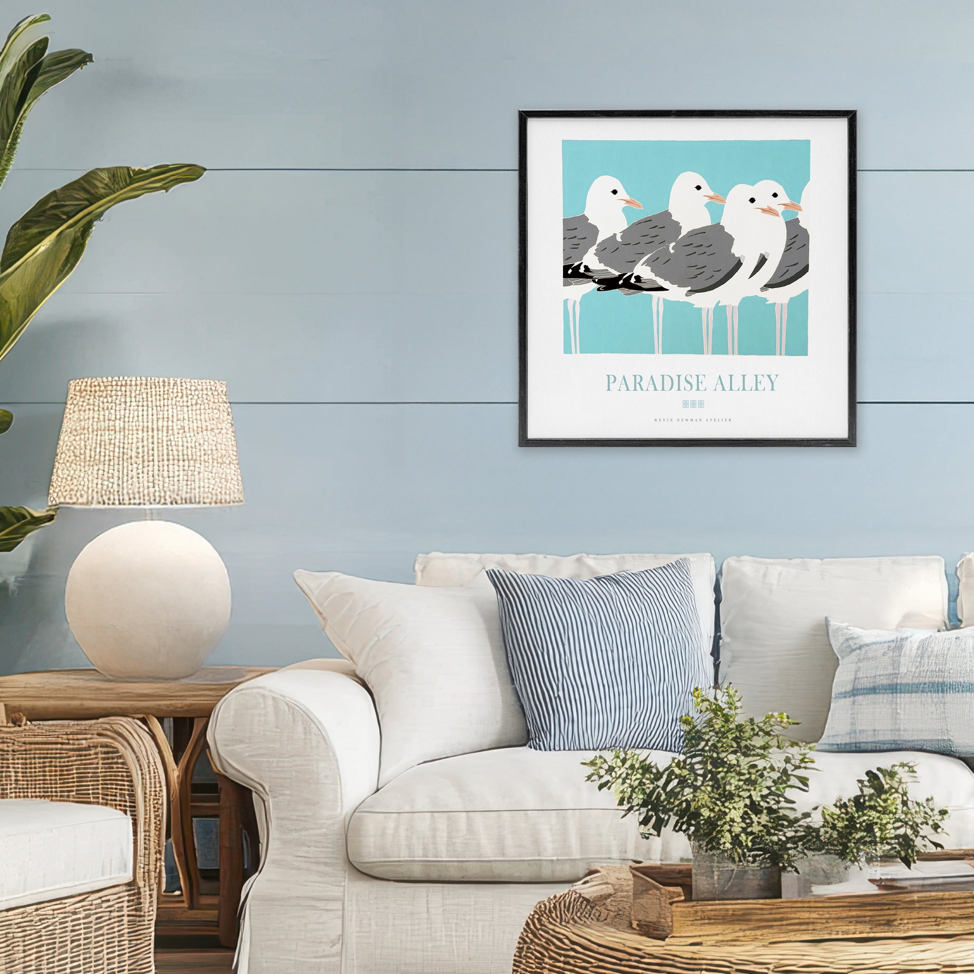Stupell Industries Paradise Alley Seagull Gathering Black Framed Giclee Art, design by Jadei Graphics