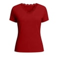 thumbnail image 4 of Women's Slim Fit V-Neck Short Sleeve Top with Lace Trim, Stretchy Knit Fabric for Everyday Casual Wear, 4 of 8
