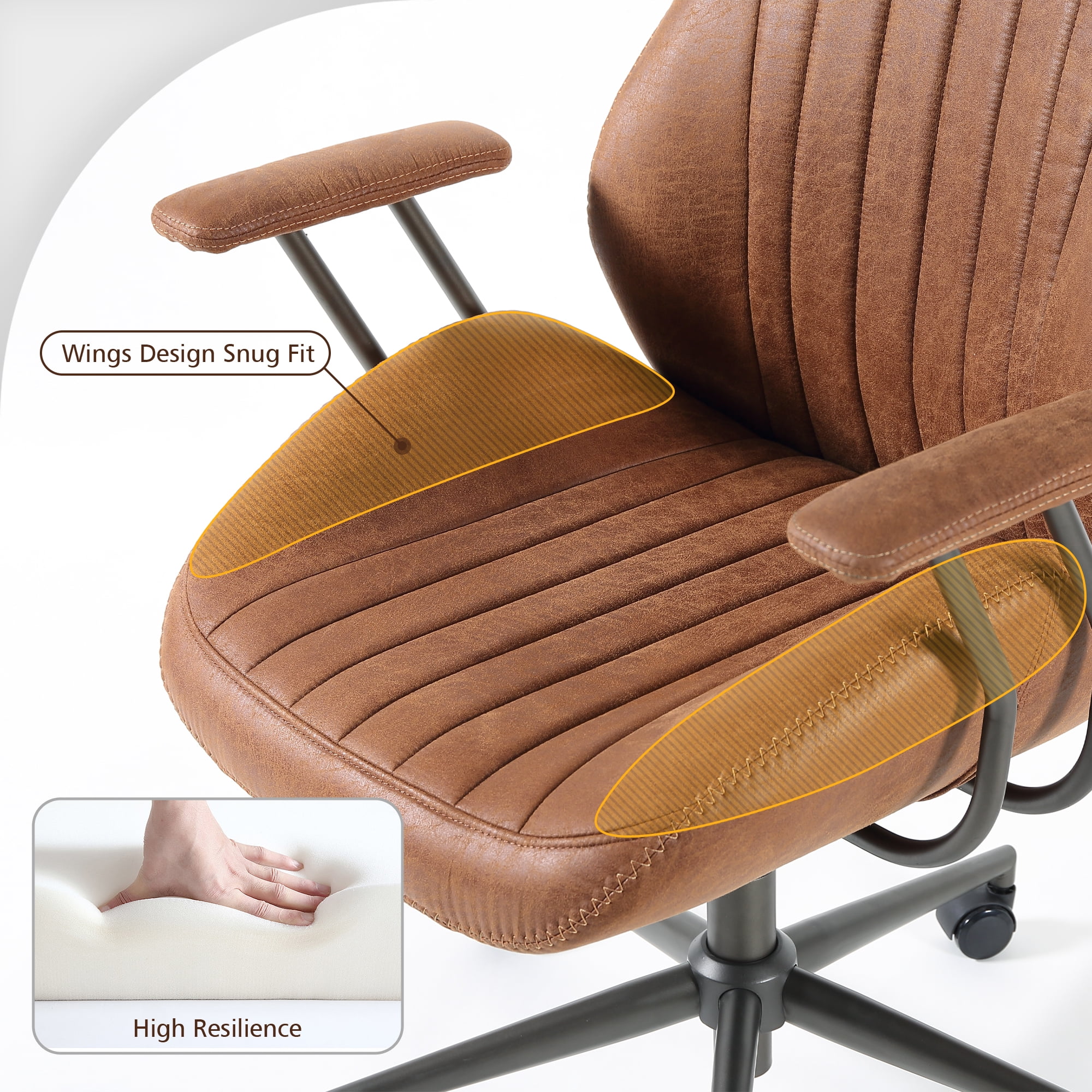 Ovios High Back Height Adjustment and 360 Degree Swivel Office Desk Chair, Brown