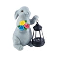 thumbnail image 4 of Estatua de conejo para jardín, escultura animal, adorno de resina, accesorio para fotos con LED, Pascua gris, 4 of 9