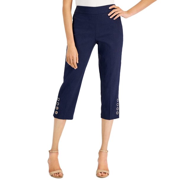 Jm Collection Womens Petite Embellished Capri Pants, Blue, Size PS