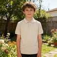 thumbnail image 5 of Byoo Toddler Boys Basic Polo Shirt Sporty Solid Color Short Sleeve Button Pullover Top Breathable School T Shirt， Beige, 5 of 5
