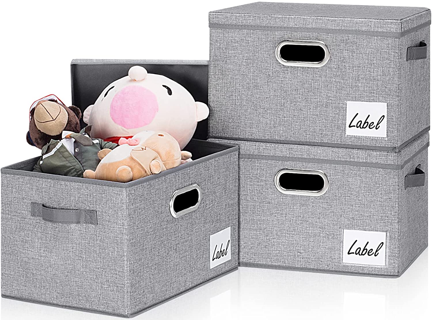 Storage Bins with Lids (3Pack) Large Linen Storage Bins with Lids and