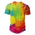 thumbnail image 3 of DDAPJ pyju Big and Tall T-shirts for Men 2025 Trendy Tie Dye Print Casual Henley Shirts Slim Fit Crewneck Button Shirt Short Sleeve Collarless Workout Tee Yellow 4XL, 3 of 4