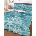 thumbnail image 3 of Quilts Twin Size Bedding Set, Teal Coastal Lightweight Quilted Comforter, Summer Ocean Sea Waves Starfish Corals Soft Reversible Bedspread Coverlet with Pillow Covers for All Season, 68" x 86", 3 of 7