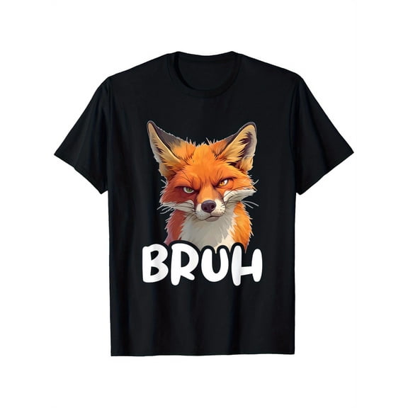 Funny Fox "Bruh" Graphic T-Shirt - 100% Cotton, Black, Short Sleeve, Round Neck, Casual Tee for Men, Women, Dad, Mom & Friends, Sizes S-XXXL