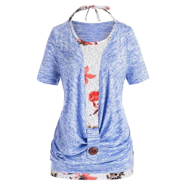 Tamaño más carenado frontal Marled camiseta Y cabestro sin mangas floral Conjunto Rosegal Camisetas tallas grandes