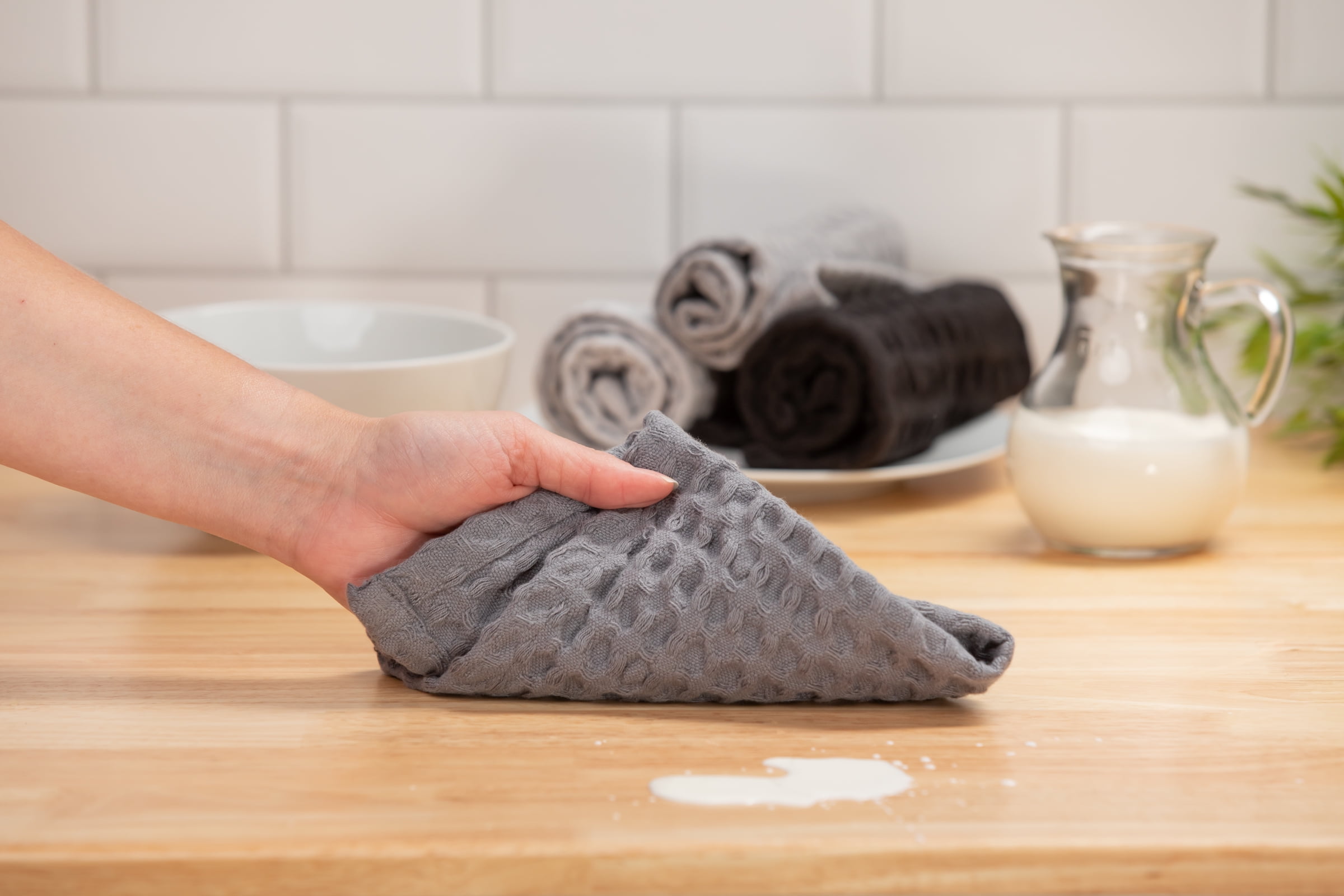 Mainstays 4 Piece Waffle Dishcloth Set, 100% Cotton, Gray