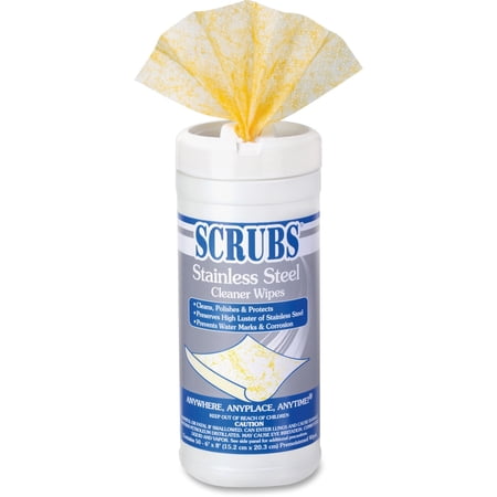 SCRUBS Stainless Steel Cleaning Wipes - Towel - Citrus Scent - 6" Width x 8" Length - 50 / Tub - 6 / Carton - Yellow