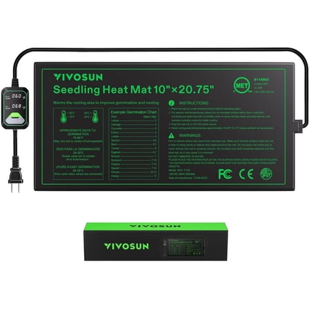 VIVOSUN 10"x20.75" Seedling Heat Mat with Built-in Temperature Controller, UL & MET-Certified Waterproof Plant Heating Pad for Germination, Hydroponics, Brewing, Breeding, and Greenhouses