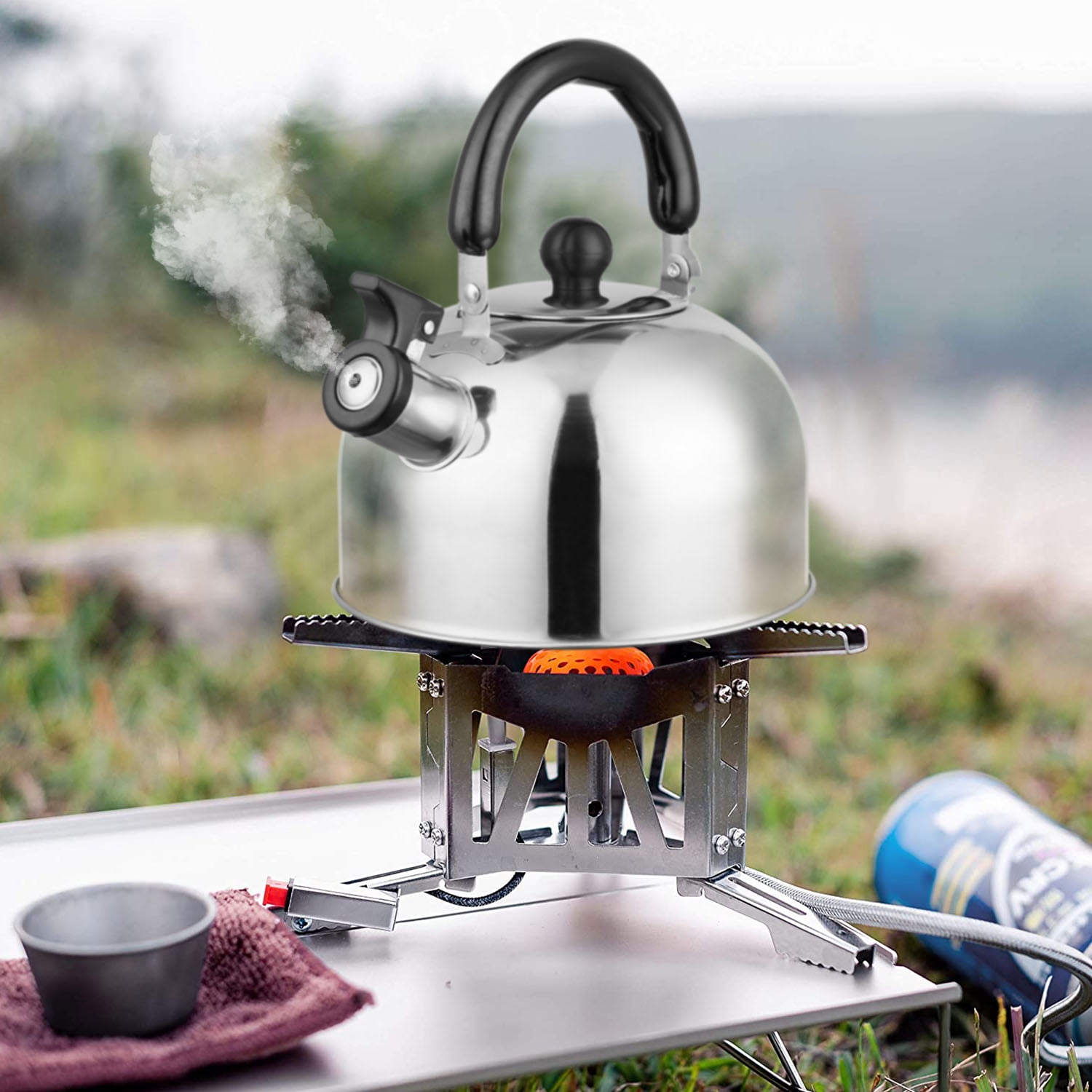 2.1 Quart Stainless Steel Whistling Kettle, Heat Insulated Handle Fast Heating Tea Kettle, Compatible with All Stoves for Kitchen Camping Office