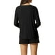thumbnail image 3 of INSPIRAR CHIC Pijamas de Mujer Casual Cuello en V de Canalé Ropa de Noche Sudadera de Manga Larga Tops S Negro, 3 of 6