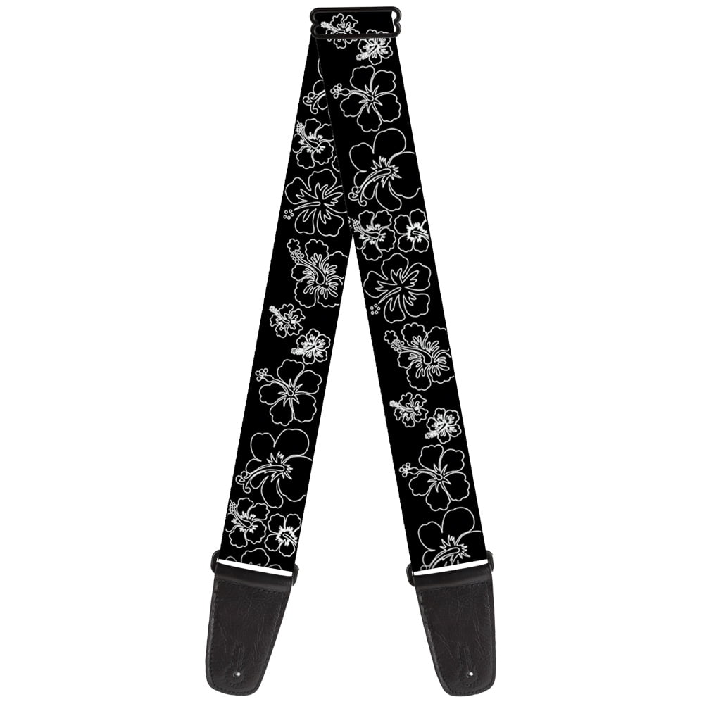 Buckle-Down Guitar Strap, Hibiscus Outline Black White, 2 Inches Wide
