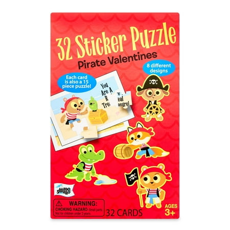 Mello Smello Valentine's Day Sticker Puzzle Pirate Valentine Kiddie Cards, 32CT