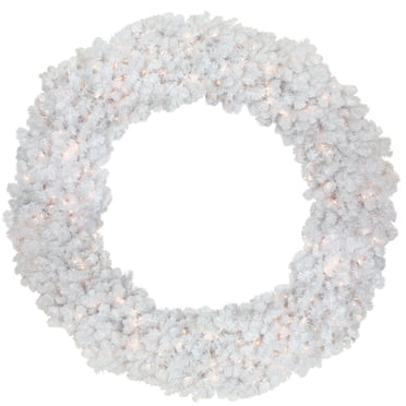 Northlight Pre-Lit White Commercial Snow White Pine Artificial Christmas Wreath - 6-Foot, Clear