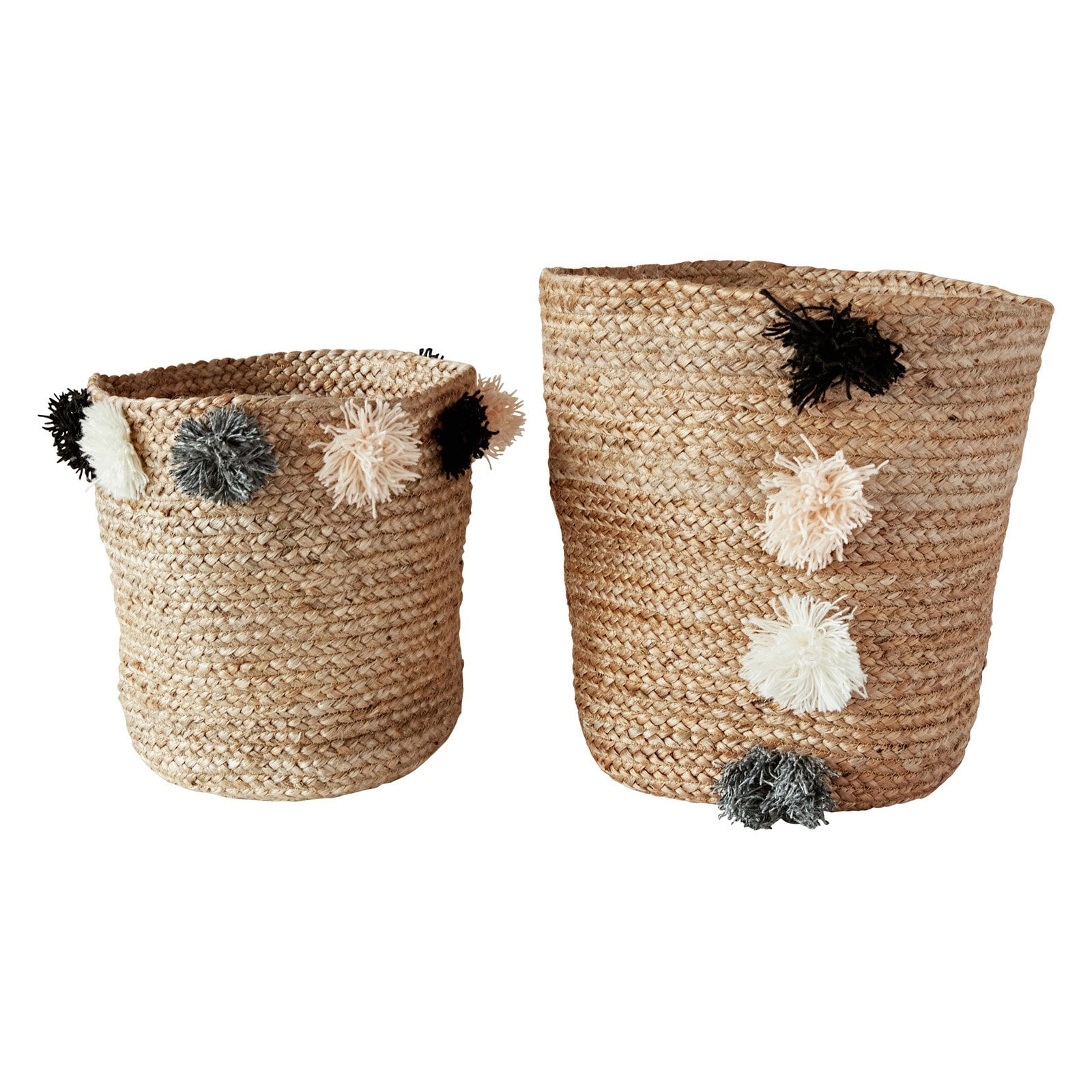 3R Studios Jute Braided Baskets with Pom Poms