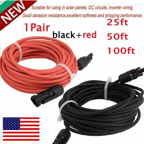Details about   5 Pairs 25 ft Solar Panel Extension Connector 12 AWG PV Cable Wire Blk/Red