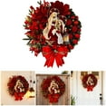 thumbnail image 2 of Small Flat Wooden Wreaths Sign Decorations 12" Christmas Wreaths for Front Door with Red Flowers Berries Christmas Balls Bows Holiday Decorations, 2 of 6