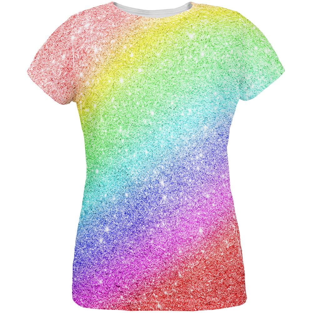 Alarmerende computer rent LGBTQ Pride Faux Rainbow Glitter All Over Womens T Shirt Multi LG -  Walmart.com