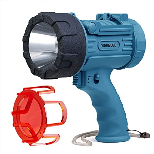 Projecteur Rechargeable, Lampe de Poche Résistante à l'Eau IPX7, Super Lumineuse 10000 Lumens LED, 10000mAh 20h Ultra-Longue Veille, Projecteur Idéal pour la Navigation, le Camping, la Randonnée, la Survie en Ouragan (Bleu)